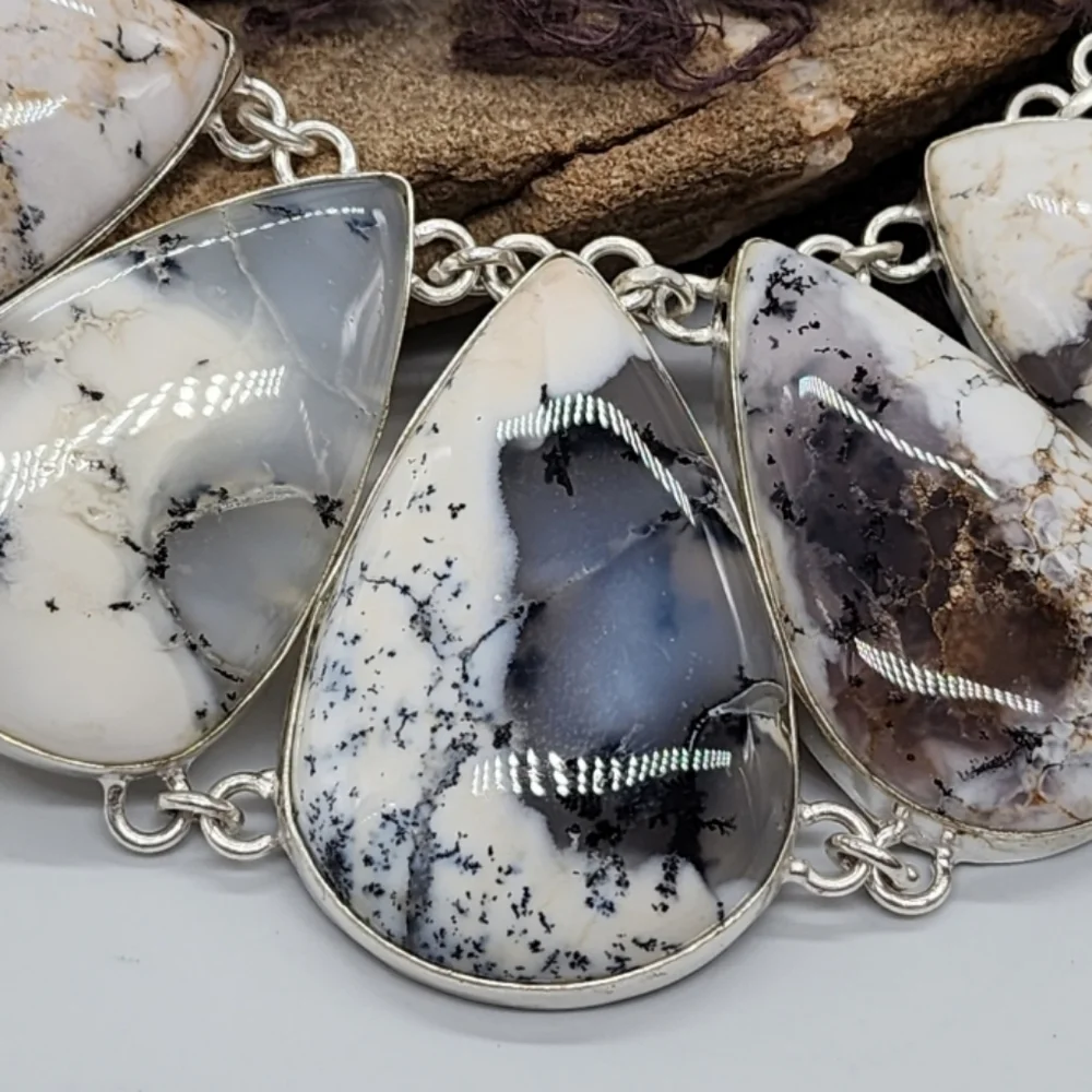 Genuine Stone DOLOMITE Crystals SILVER 925 Heavy Chain Necklace Unique Jewelry
